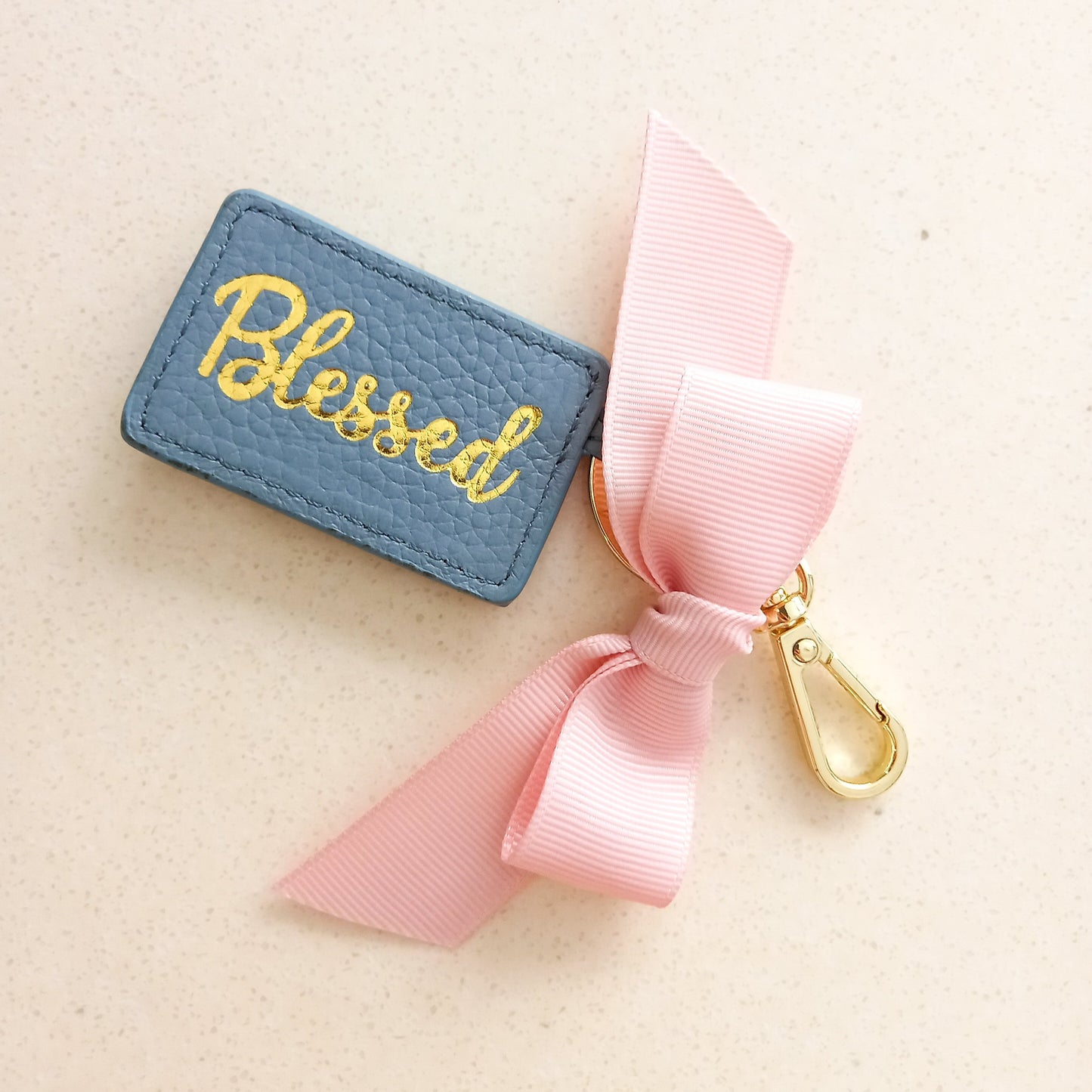 Curatelier Esther Blue Leather Envelope Keychain Bag Charm (Blessed)