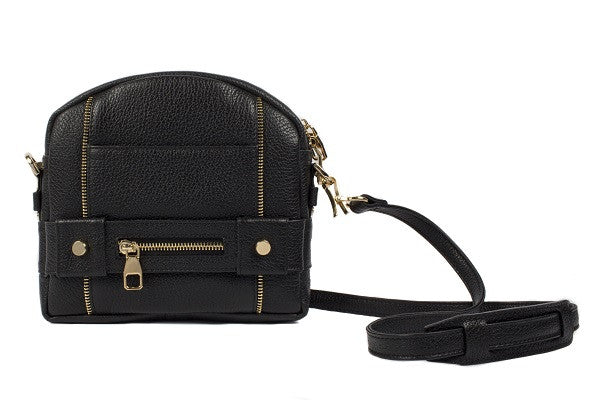 Velvet By Fridays On Curatelier Kate Genuine Calf Leather Ladies' Shoulder Bag in Black (Front View With Strap)