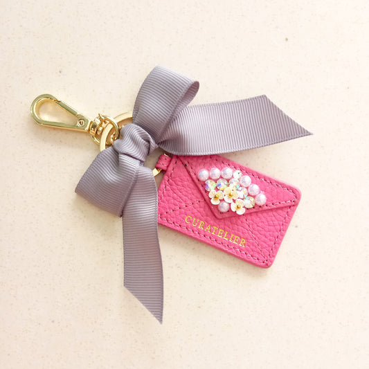 Curatelier Deborah Pink Leather Envelope Keychain Bag Charm (Cherished)