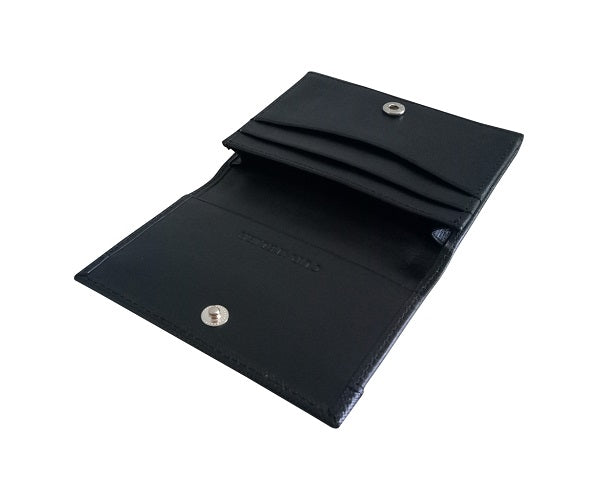 Curatelier Taylor Duo Texture Business Card Case in Black Saffiano and Smooth Calf Leathers