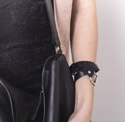 Ideana Equestrian Horse Bit Genuine Leather Double Wrap Layer Bracelet in Dark Brown (Model View 2)