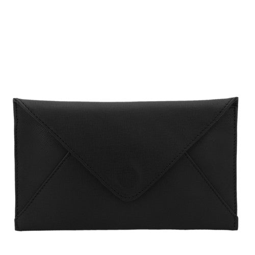 Velle Seraph Slim Envelope Genuine Saffiano Leather Wallet in Black (Front View)