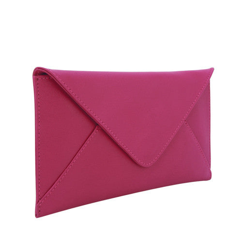 Velle Seraph Slim Envelope Genuine Cow Leather Wallet in Fuchsia (Side View)