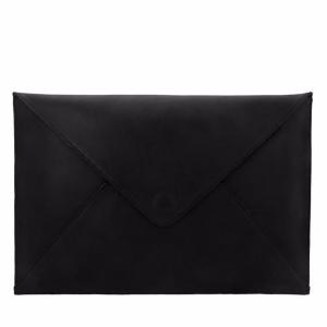 Velle Anson Slim Envelope Document Clutch in Black Saffiano Leather (Front View)