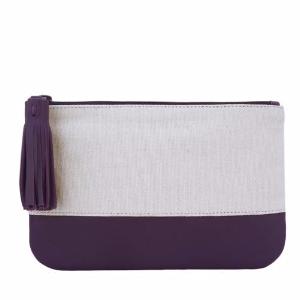 Velle Megan Canvas Leather Colour Block Multi-Purpose Tassel Pouch in Purple (Front View)