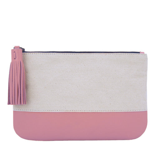 Velle Megan Canvas Leather Colour Block Multi-Purpose Tassel Pouch in Pink (Front View)