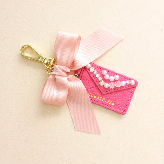 Curatelier Abigail Pink Leather Envelope Keychain Bag Charm (Cherished)
