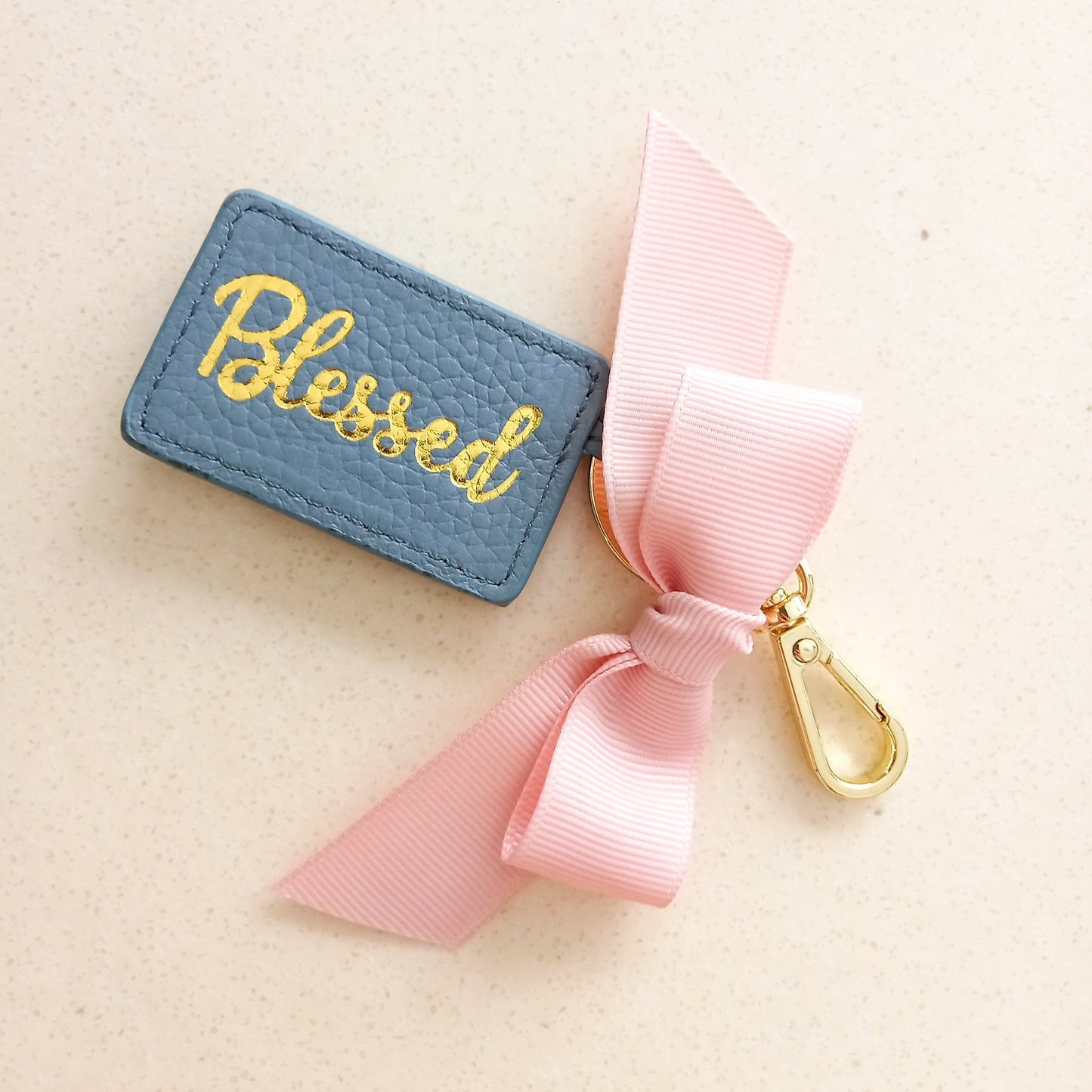 Curatelier Miriam Blue Leather Envelope Keychain Bag Charm (Blessed)