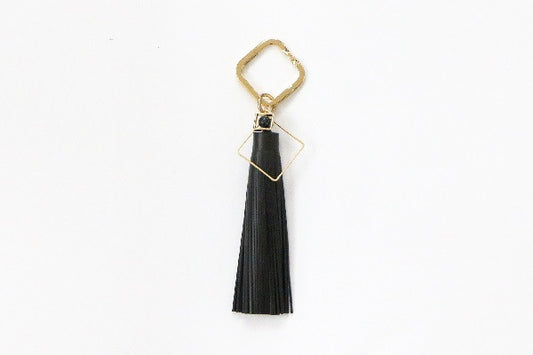 Curatelier Black Beauty Black Leather Tassel Gold Square Keyring