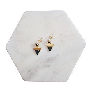 Curatelier Charity Black Marble Inverted Triangle Stud Earrings