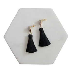 Curatelier Hope Labrodite Gemstone Black Silk Thread Petite Tassel Earrings