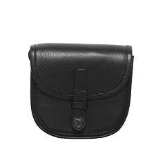 Velle Cresecendo Mini Saddle Crossbody Genuine Cow Leather Bag in Black (Front View)
