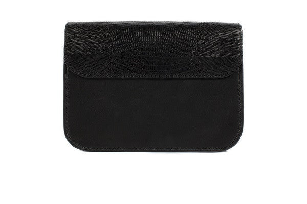 Velvet By Fridays On Curatelier Sophia Genuine Crocodile Embossed Calf Leather Shoulder Bag in Black (Back View Without Strap)