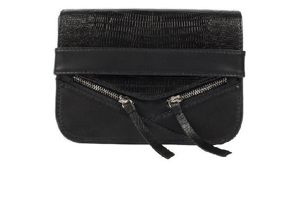 Velvet By Fridays On Curatelier Sophia Genuine Crocodile Embossed Calf Leather Shoulder Bag in Black (Front View Without Strap)