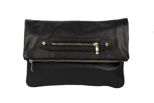Velvet By Fridays On Curatelier Hayley Foldover Genuine Calf Leather Shoulder Bag in Black (Front View Without Strap)