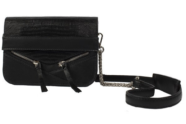 Velvet By Fridays On Curatelier Sophia Genuine Crocodile Embossed Calf Leather Shoulder Bag in Black (Front View With Strap)