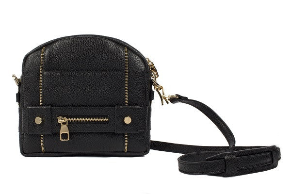 Velvet By Fridays On Curatelier Kate Genuine Calf Leather Ladies' Shoulder Bag in Black (Front View With Strap)