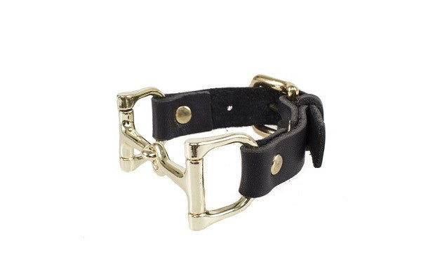 Ideana Equestrian Horse Bit Genuine Leather Bracelet in Black/Gold (Side View)