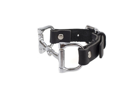Ideana Equestrian Horse Bit Genuine Leather Bracelet in Black/Silver (Side View)