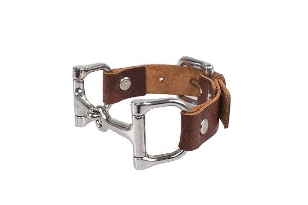 Ideana Equestrian Horse Bit Genuine Leather Bracelet in Dark Brown/Silver (Side View)