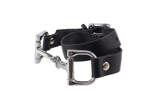  Ideana Equestrian Horse Bit Genuine Leather Double Wrap Layer Bracelet in Dark Brown (Side View)