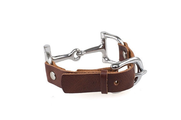 Ideana Equestrian Horse Bit Genuine Leather Bracelet in Dark Brown/Silver (Back View)