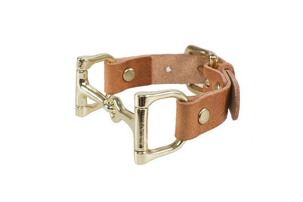 Ideana Equestrian Horse Bit Genuine Leather Bracelet in Tan/Gold (Side View)