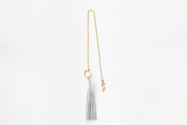 Curatelier Eternity Silver Leather Tassel Long Gold Chain Necklace