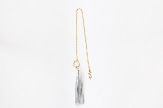 Curatelier Eternity Silver Leather Tassel Long Gold Chain Necklace