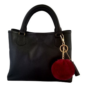 Velle Bella Rose Petite Black Cow Leather Tote Bag With Removable Adjustable Shoulder Strap (Front View)