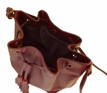 Velle Brooke Petite Bucket Bag With Tassel Drawstring in Maroon Cow Leather (Interior View)