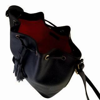 Velle Dahlia Medium Bucket Bag With Tassel Drawstring in Black Cow Leather (Interior View)