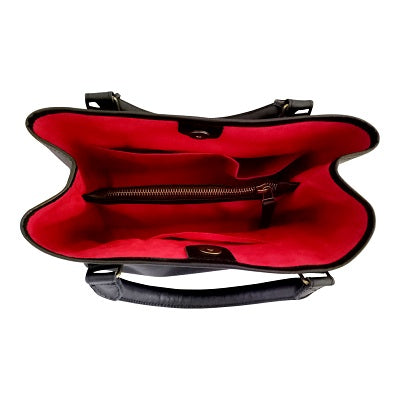 Velle Bella Rose Petite Black Cow Leather Tote Bag With Removable Adjustable Shoulder Strap (Inside View)