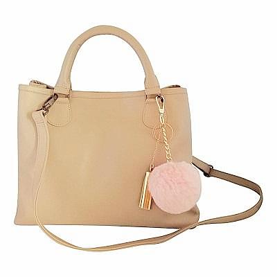 Velle Bella Rose Petite Beige Cow Leather Tote Bag With Removable Adjustable Shoulder Strap (Front View)