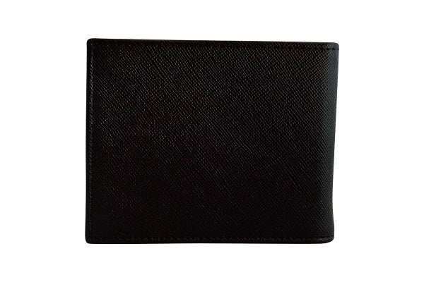 Curatelier Brooklyn Duo Texture Bifold Money Clip Wallet in Black Saffiano and Smooth Calf Leathers