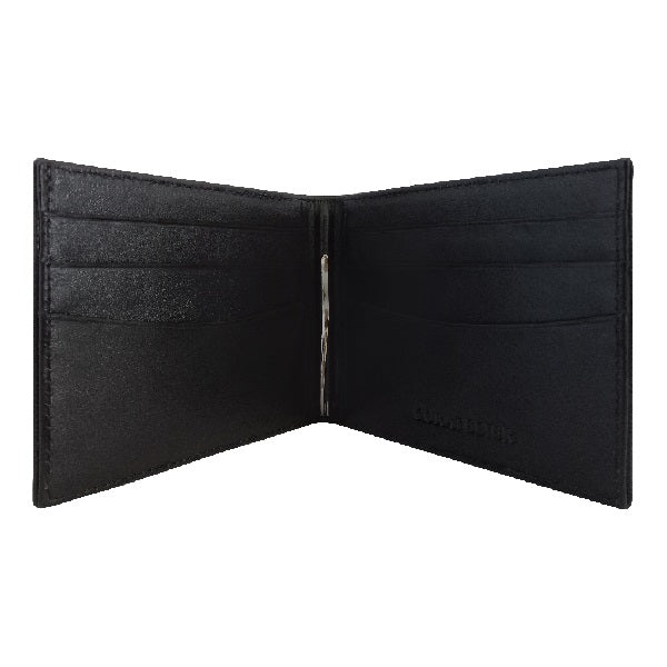 Curatelier Brooklyn Duo Texture Bifold Money Clip Wallet in Black Saffiano and Smooth Calf Leathers