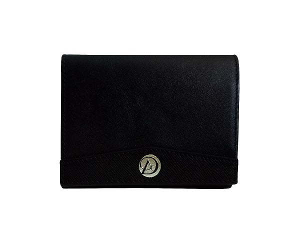 Curatelier Taylor Duo Texture Business Card Case in Black Saffiano and Smooth Calf Leathers
