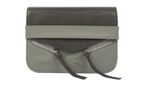 Velvet By Fridays On Curatelier Sophia Genuine Crocodile Embossed Calf Leather Shoulder Bag in Grey (Front View Without Strap)