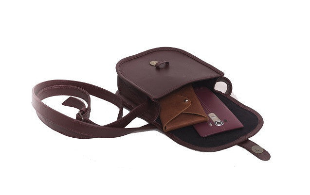 Velle Cresecendo Mini Saddle Crossbody Genuine Cow Leather Bag in Maroon (Interior View)