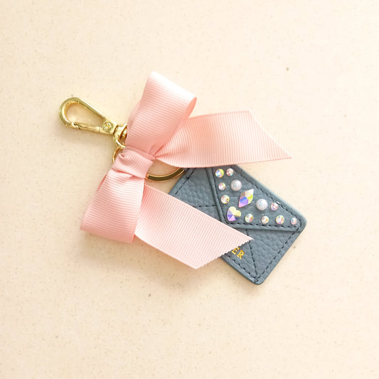 Curatelier Miriam Blue Leather Envelope Keychain Bag Charm (Blessed)