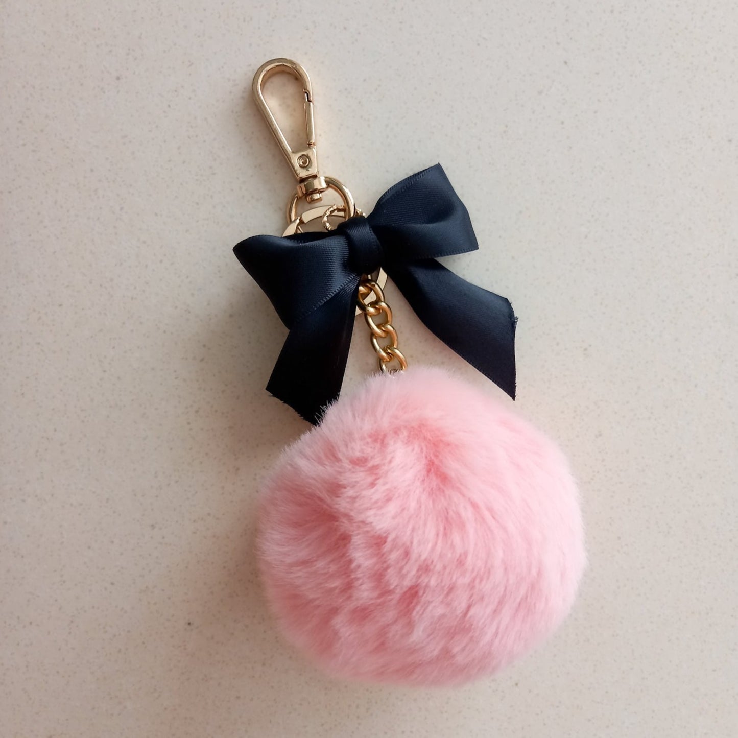 Real Fur Keychain Puff ball Bag Charm Black, Pink, Gray, Genuine