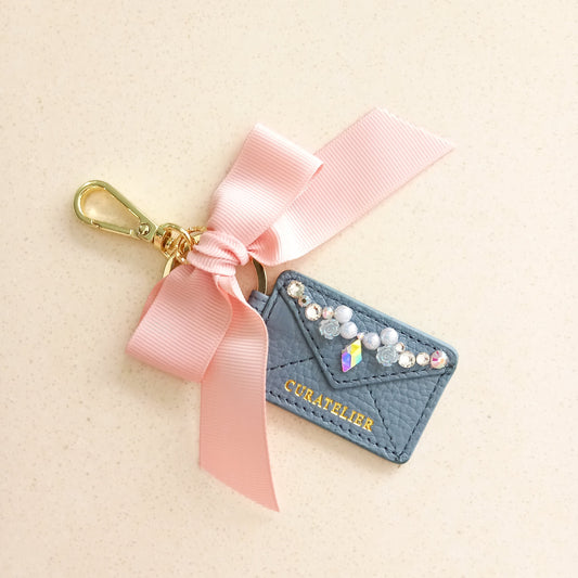 Curatelier Ruth Blue Leather Envelope Keychain Bag Charm (Blessed)