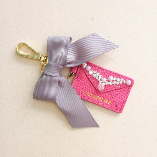 Curatelier Rachel Pink Leather Envelope Keychain Bag Charm (Cherished)