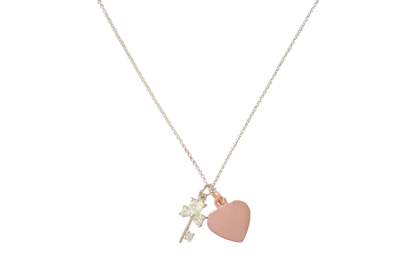 Curatelier Personalised Cubic Crystal Silver Key Pendant Rose Gold Heart Charm With Silver Rhodium Necklace - View 2