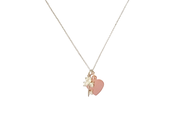 Curatelier Personalised Cubic Crystal Silver Key Pendant Rose Gold Heart Charm With Silver Rhodium Necklace - View 1