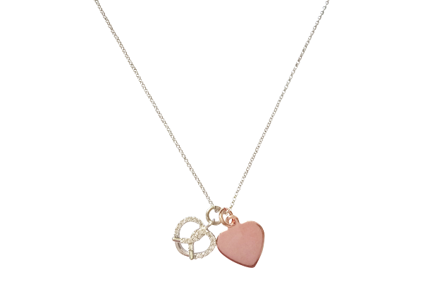 Curatelier Personalised Cubic Crystal Silver Heart Pretzel Pendant Rose Gold Heart Charm With Silver Rhodium Necklace - View 2