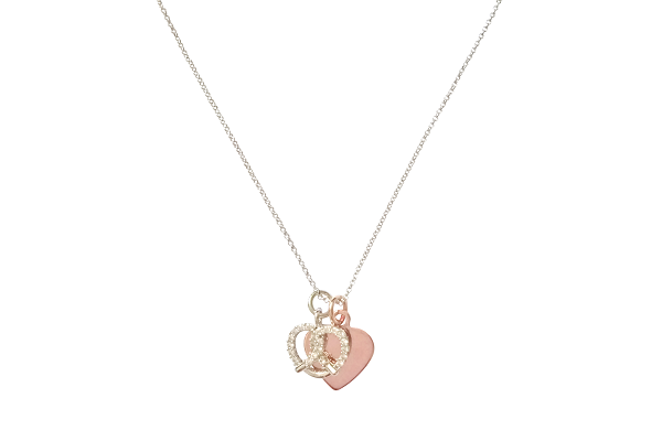 Curatelier Personalised Cubic Crystal Silver Heart Pretzel Pendant Rose Gold Heart Charm With Silver Rhodium Necklace - View 1
