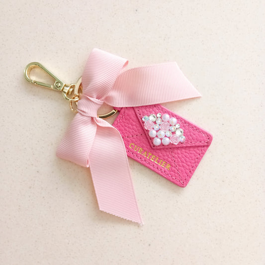 Curatelier Phoebe Pink Leather Envelope Keychain Bag Charm (Cherished)