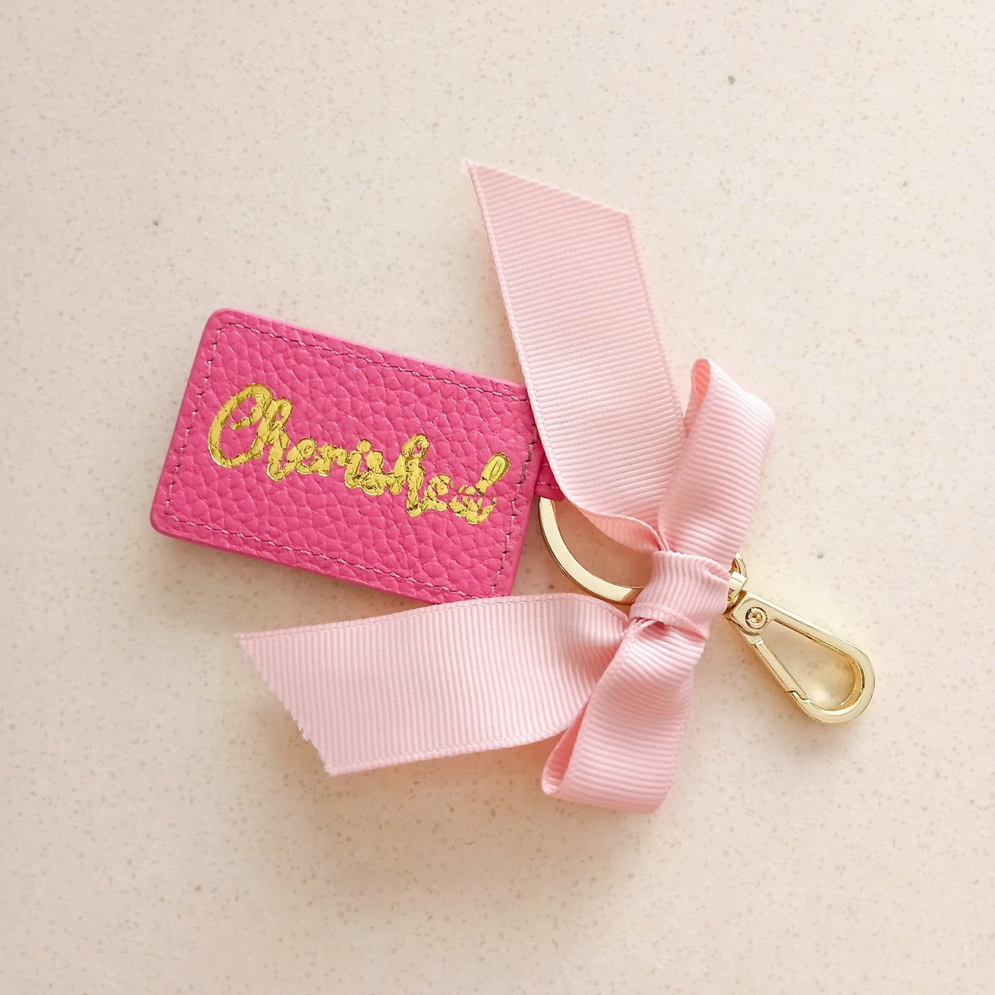 Curatelier Phoebe Pink Leather Envelope Keychain Bag Charm (Cherished)