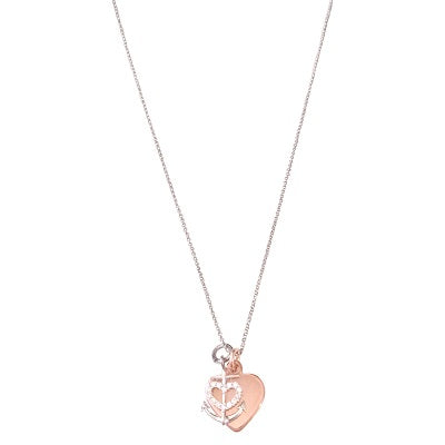 Curatelier Personalised Crystal Silver Heart Anchor Pendant Rose Gold Heart Charm (Silver Necklace) 1
